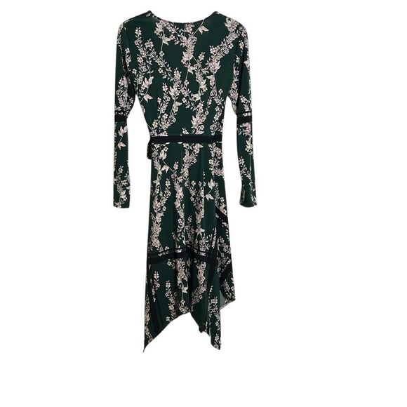 BCBGMaxazria Isabella Asymmetrical Floral Wrap Dress Green Black Size Small - Picture 7 of 7